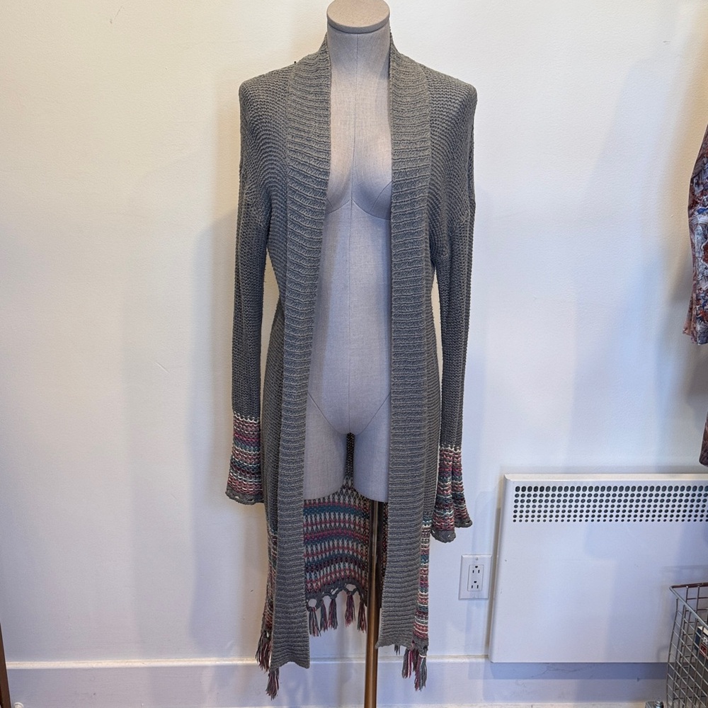 Roxy Gray Cardigan with Colorful Sleeve Accents